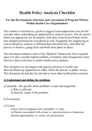Health Policy Analysis Checklist 