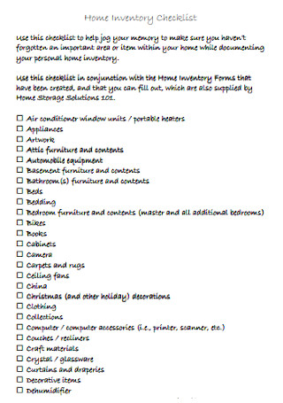 Home Inventory Checklist Example