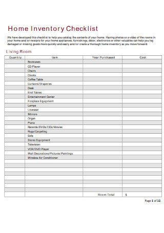 Home Mortgage Inventory Checklist