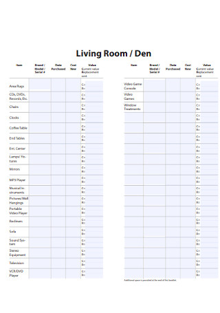 Home Room Inbventory Checklist