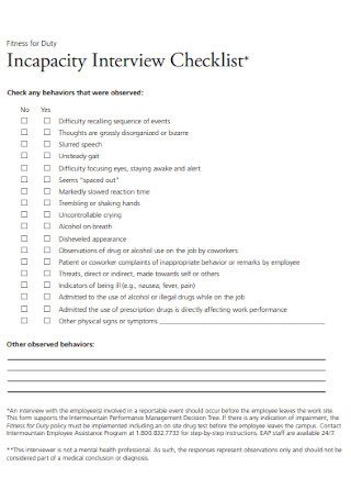 Incapacity Interview Checklist
