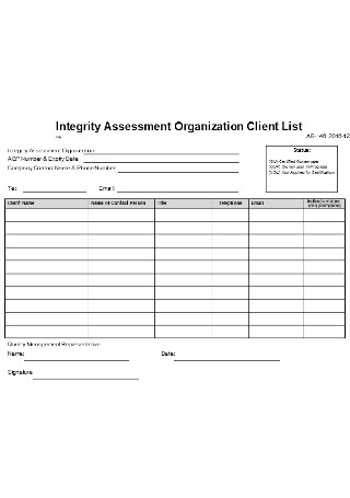 Integrity Assessment Client List