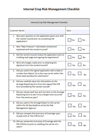 Internal Crop Risk Management Checklist