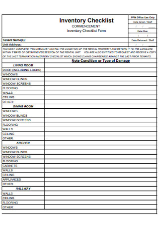 Inventory Checklist Form