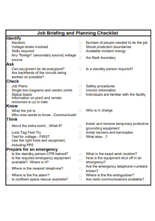Job Briefing and Planning Checklist