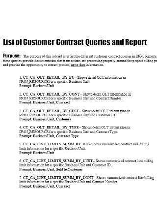 List of Customer Contract