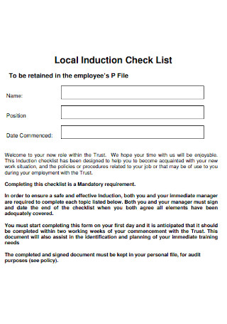 Local Induction Check List 