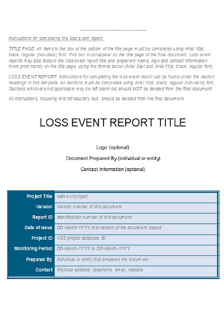 Loss Event Report Template
