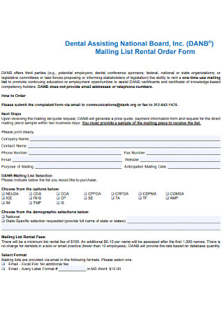 Mailing List Rental Order Form
