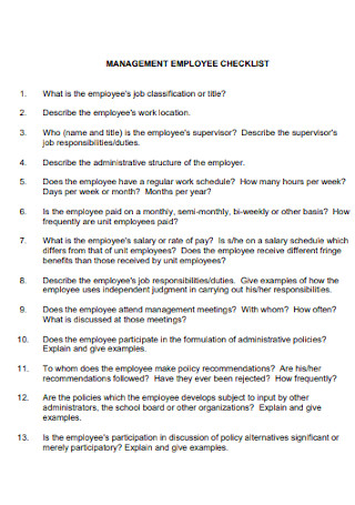 Management Employee Checklist