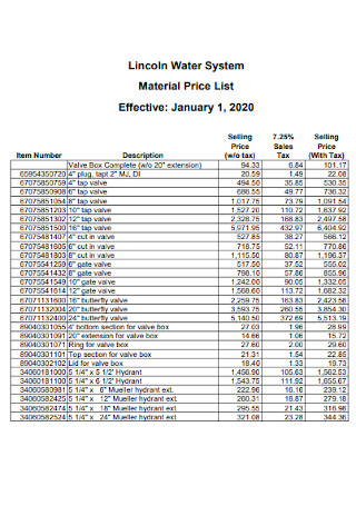 Material Price List