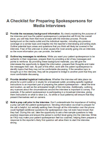 Media Interviews Checklist
