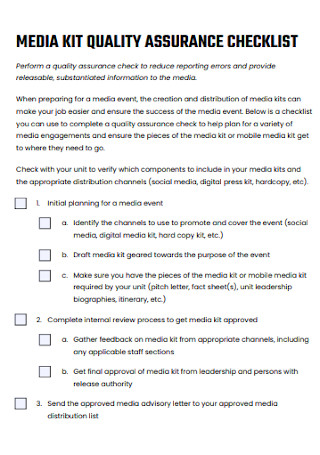 Media Kit Quality Assurance Checklist