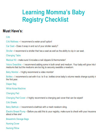 Mommas Baby Registry Checklist