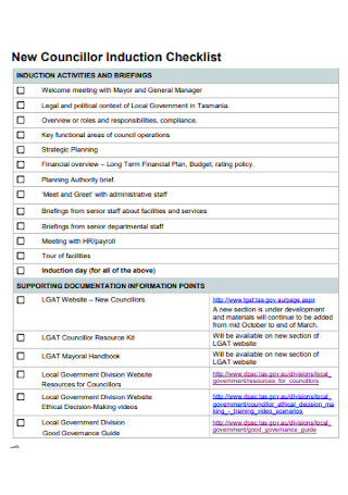 New Councillor Induction Checklist