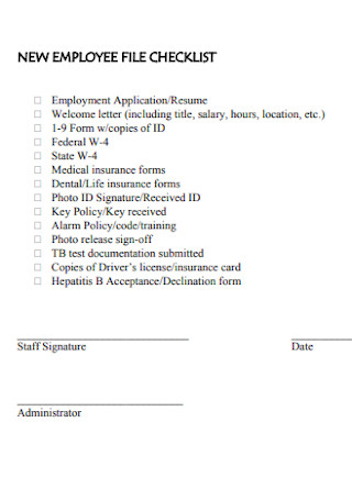 New Employee File Checklist Template