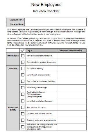 New Employees Induction Checklist