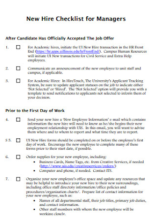 New Hire Checklist for Managers