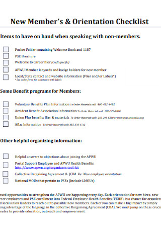 New Members and Orientation Checklist 