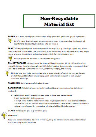 Non Recyclable Material List Template