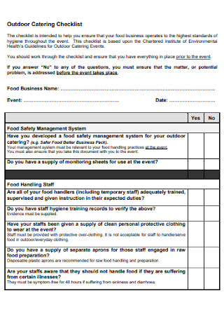 Outdoor Catering Checklist