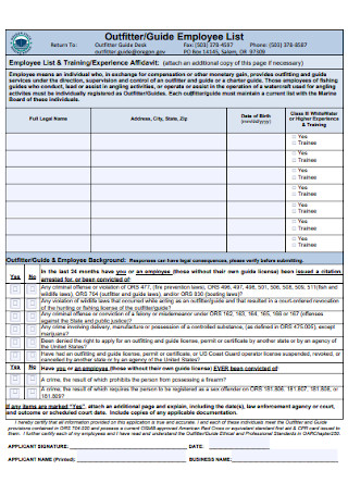 Outfitter Employee List Template