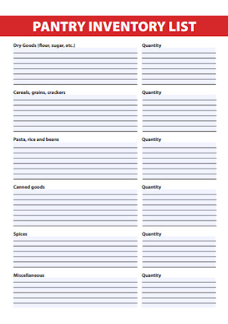 Pantry Inventory List Template