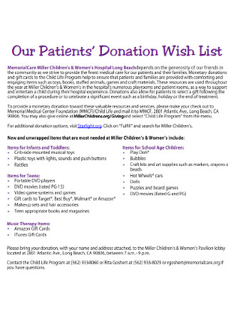 Patients Donation Wish List