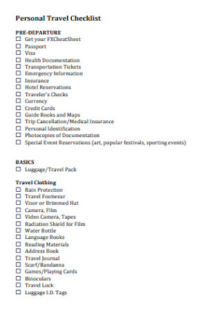 Personal Travel Checklist