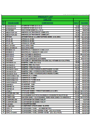 Pharmaceutical Product List 