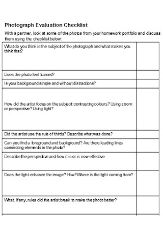 Photograph Evaluation Checklist
