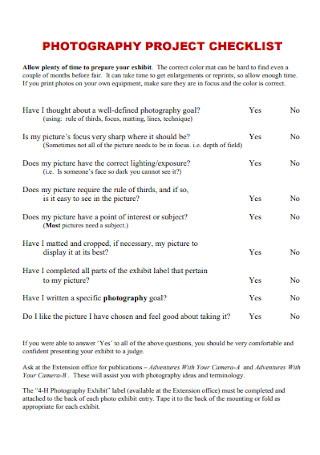 Photography Project Checklist