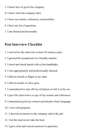 Post Interview Checklist Template
