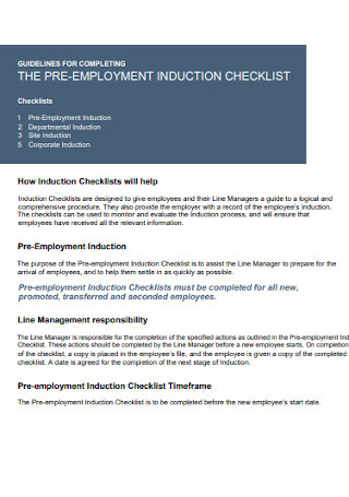 Pre Employment Induction Checklist