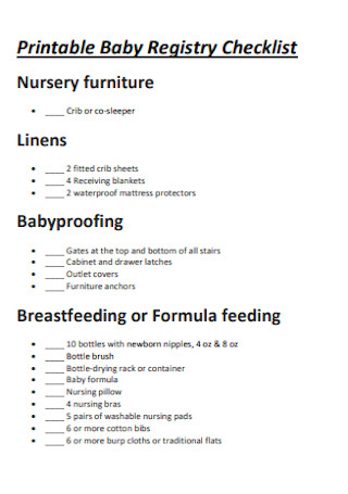 Printable Baby Registry Checklist Example