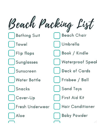 Printable Beach Packing List