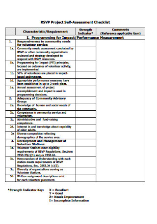 Project Self Assessment Checklist