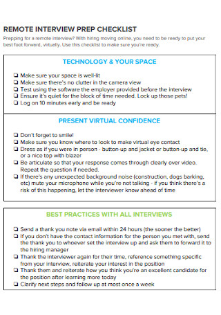 Rempote Interview Checklist