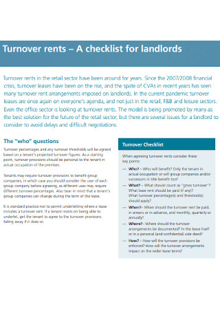 Rents Turnover Checklist Template