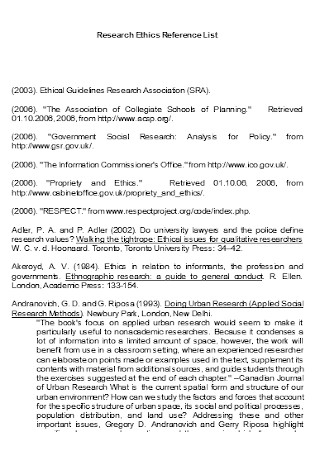 Research Ethics Reference List