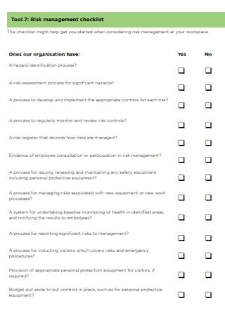 Risk Management Checklist Format