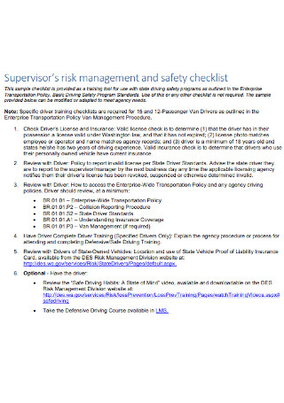 Risk Management and Safety Checklist