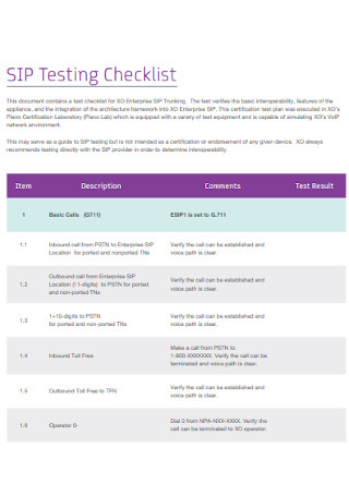 SIP Testing Checklist