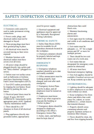 Safety Inspection Checklist for Offices