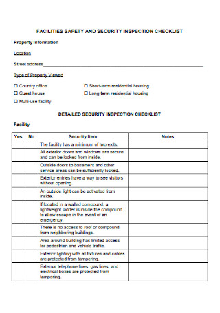 Safety Security Inspection Checklist