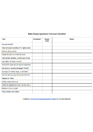 Sample Apartment Turnover Checklist