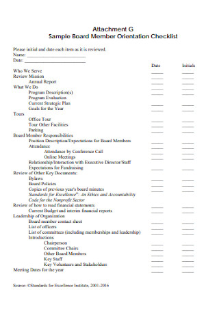 Sample Board Member Orientation Checklist