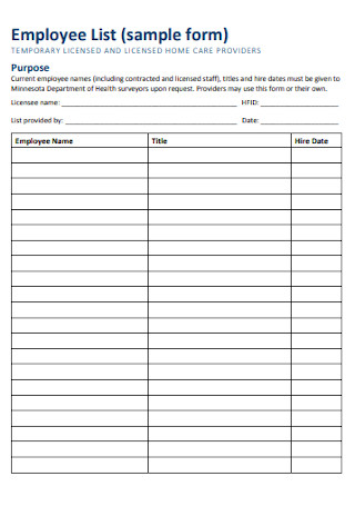 Sample Employee List and Form