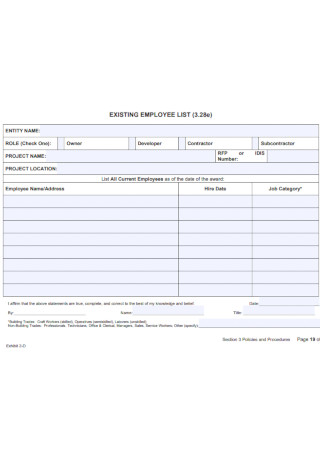 Sample Exiting Employee List Template