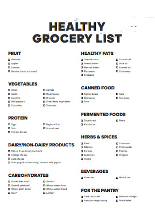 Sample Healthy Grocery List
